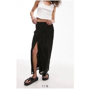 Topshop Channel Ruched Mesh Maxi Skirt in Black 10 US
